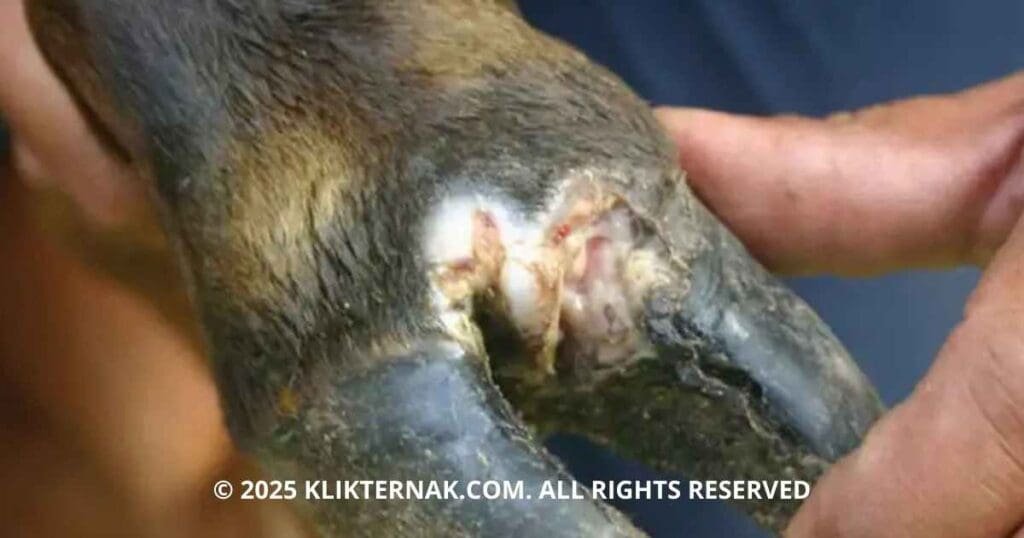 Terlihat kaki kambing mengalami luka akibat terkena penyakit mulut dan kuku (Sumber : www.orami.co.id)